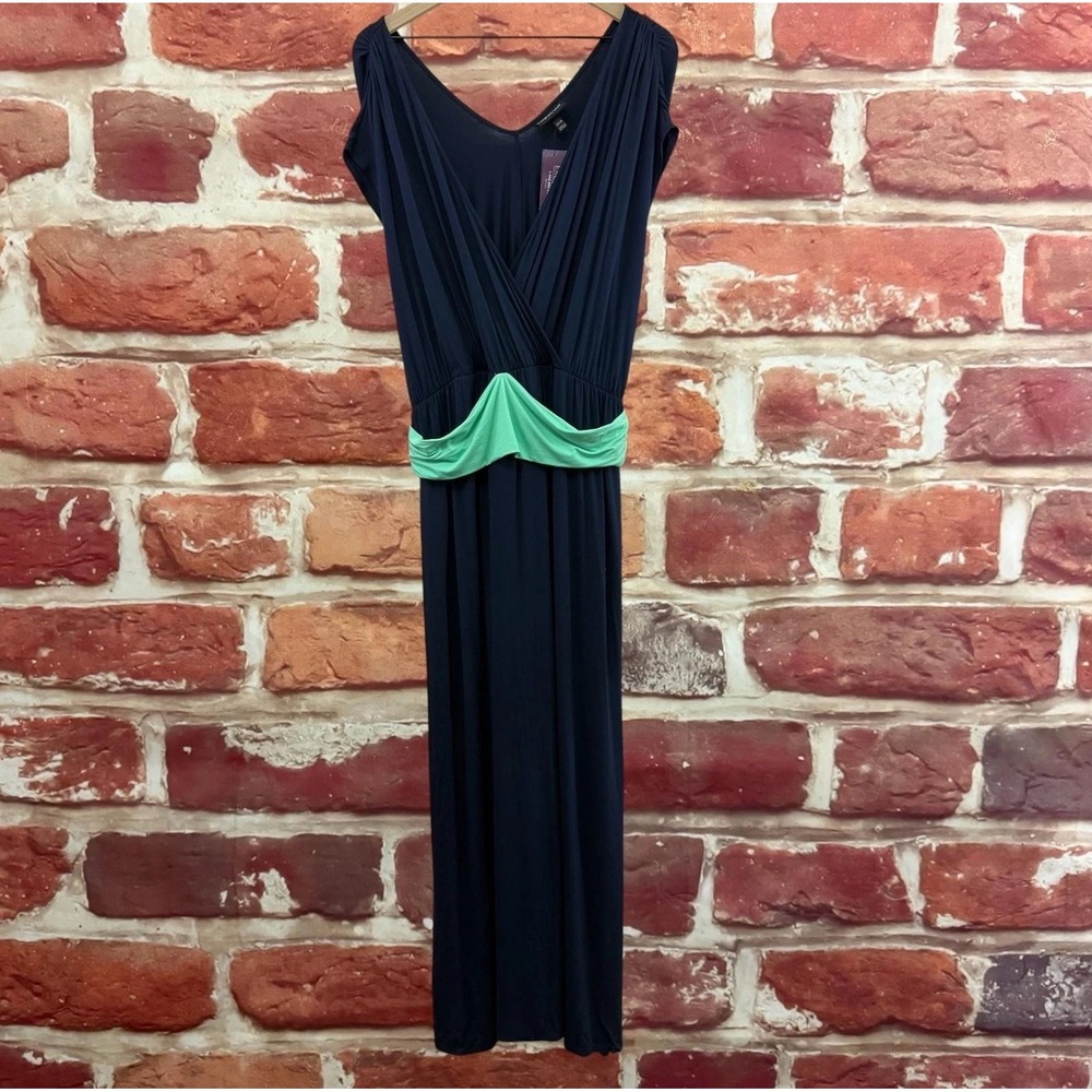 Lane Bryant Maxi Dress Women's 22/24 Blue Green Jersey Stretchy Casual Tie Waist